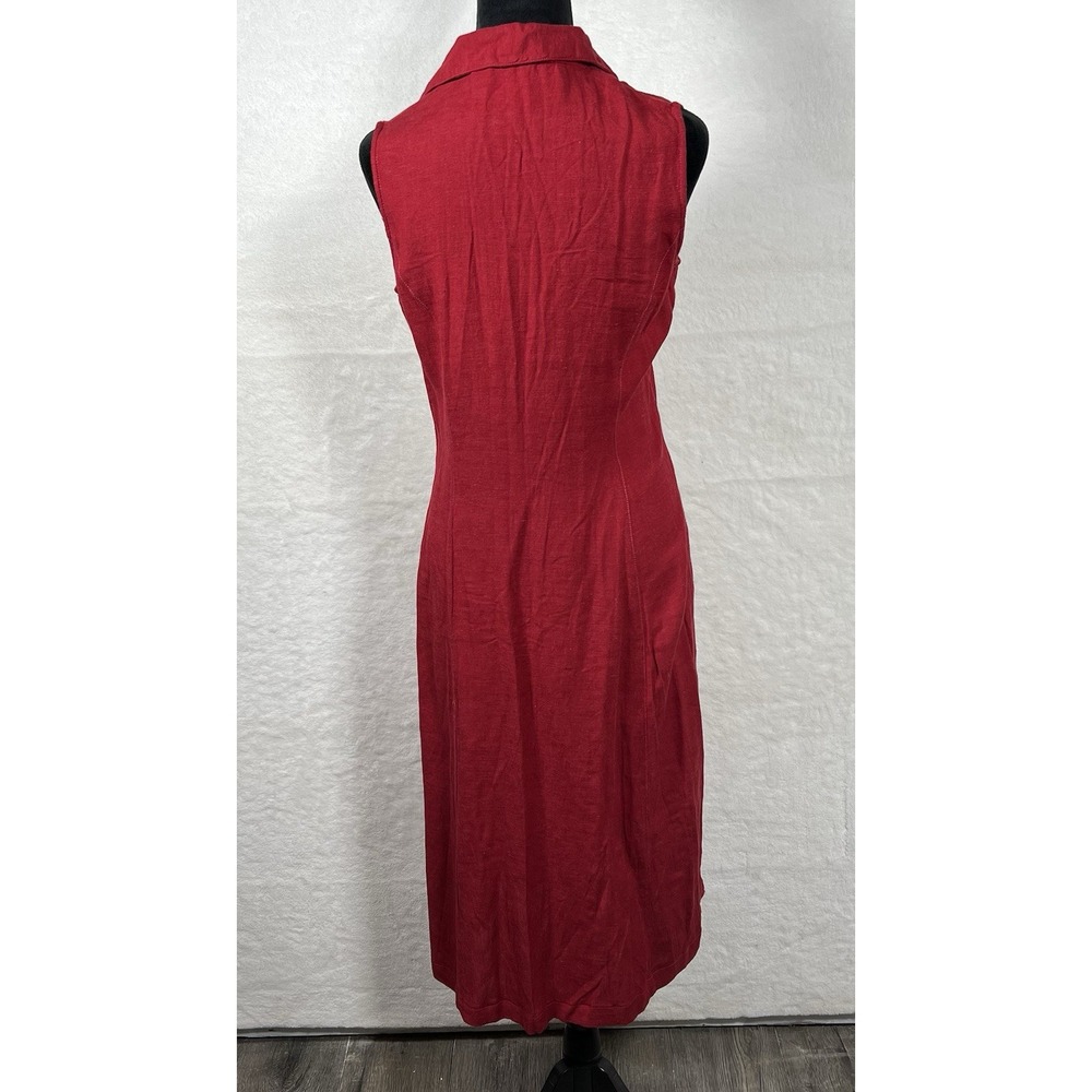 Reitmans Linen Blend Dress Midi Sleeveless Button Front Embroidered Cottage Boho